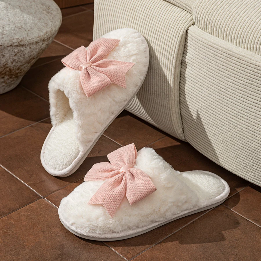 لطيف الأزياء فراشة القوس المرأة النعال الشتاء داخلي الدفء الراحة التهوية لينة سوليد المنزل عارضة الأحذية #2