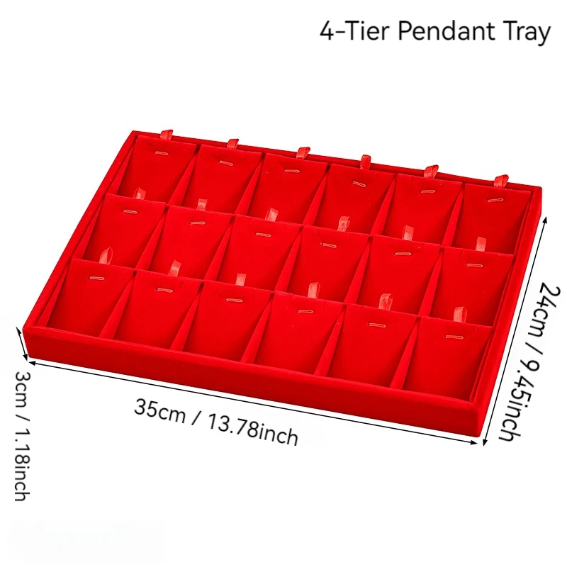 Red Velvet Multi-Hook Jewelry Tray, Large Capacity