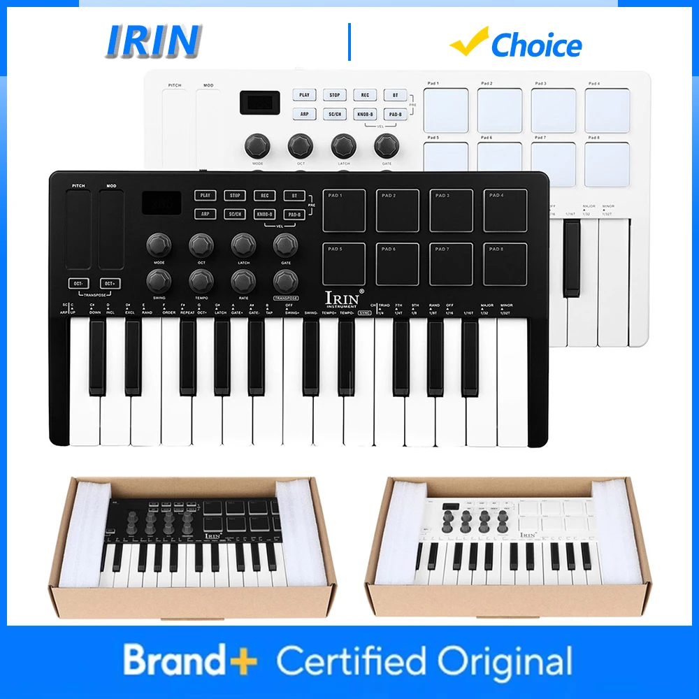 

IRIN SMK-25 25-клавишный MIDI-контроллер с 8 RGB-подсвечиваемыми драм-пэдами, перезаряжаемая USB-клавиатура с ударными пэдами для создания музыки