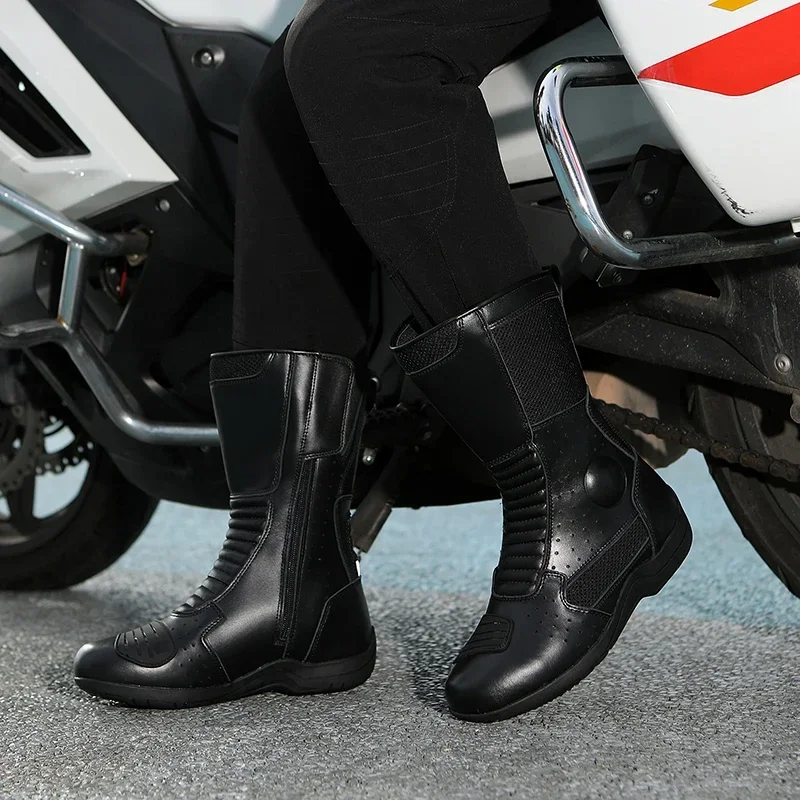 Waterproof Tall Motorcycle Touring Boot Motorcycle Boots Men Classic Motocross Boots with Reinforced Heel Toe Counter Botas Moto