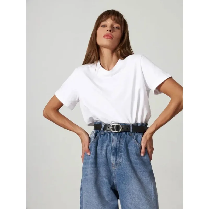 

Summer 100% Cotton Solid Color White T-shirt Fashion Women's Casual Loose Base Simple New Women's Plus Size Short Sleeve Shirt