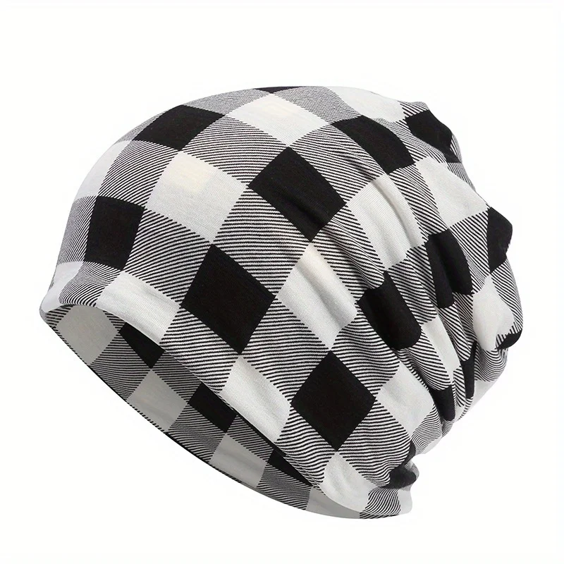 

Classic Plaid Headwear Korean Style Autumn Cap Unisex Neck Warmer Scarf Design Versatile Beanie For Outdoor Daily Fashion