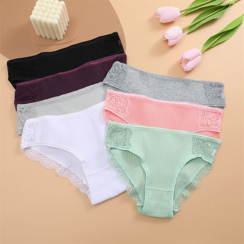 

FINETOO Women's Panties Soft Cotton Underwear Breathable Briefs Women Sexy Low-Rise Panty Solid Panty Ladies Bikini DropShipping