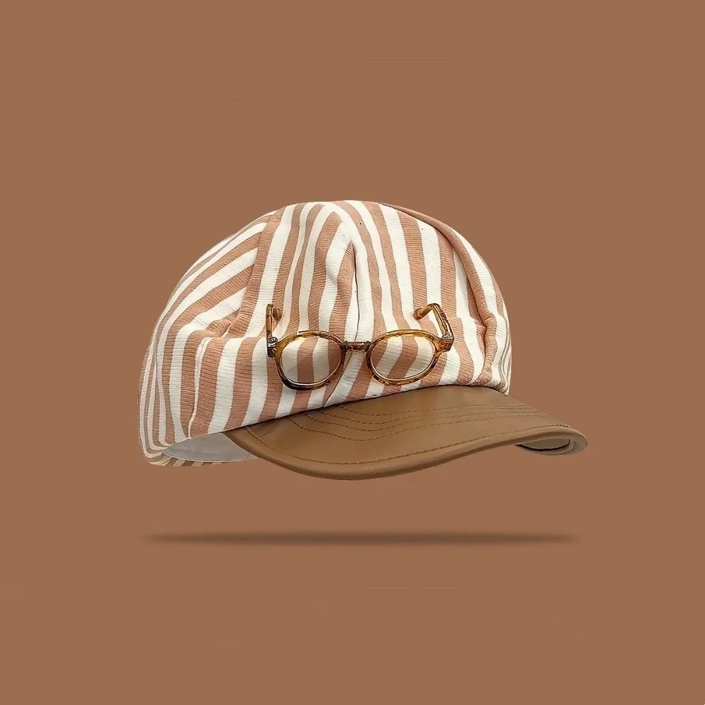 

Vintage Korean Striped Berets Versatile Retro Painter Berets Casual Y2k Beanie Cap Female