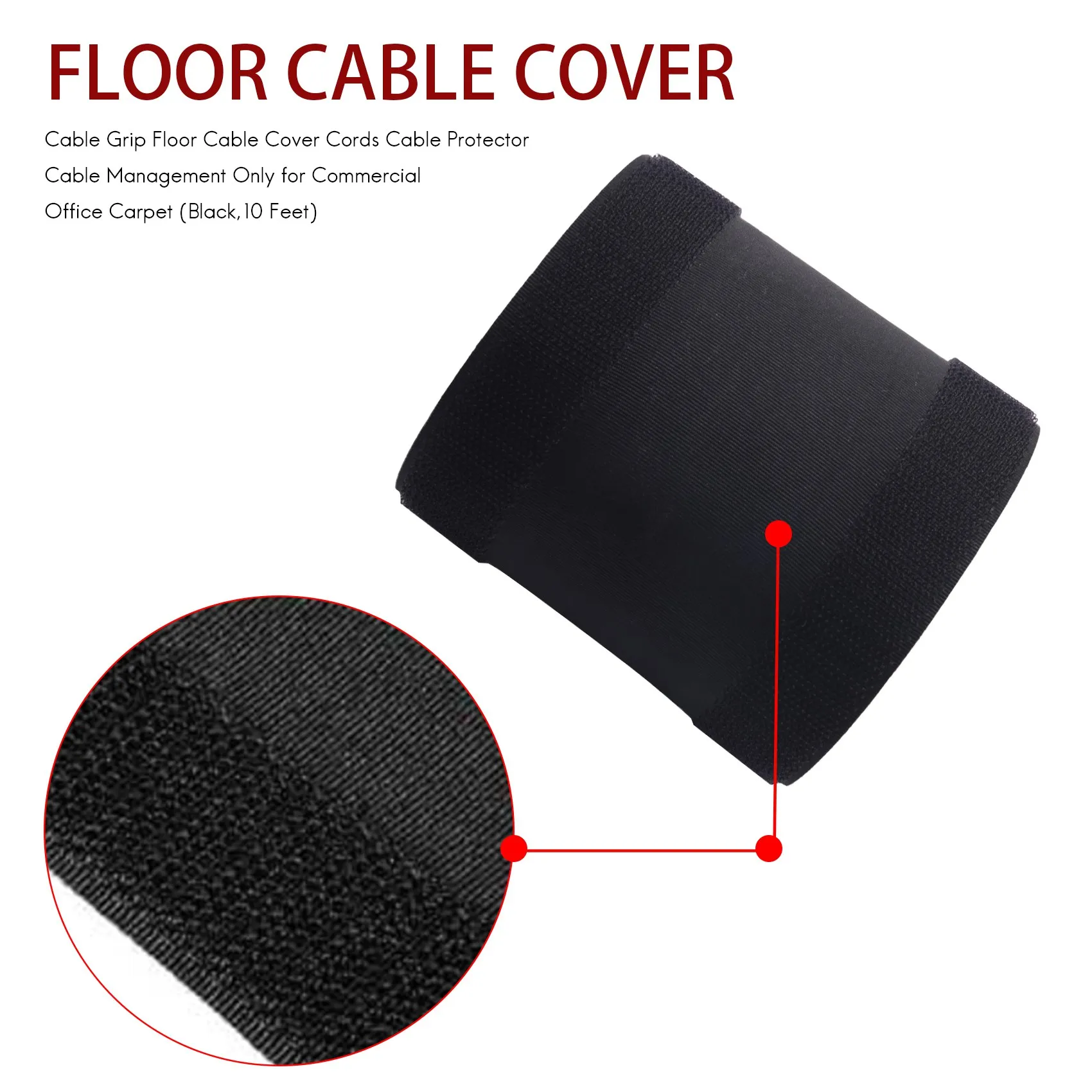 AC88-Cable Grip Floor Cable Cover Cords Cable Protector Cable Management Only For Commercial Office Carpet (Black,10 Feet)