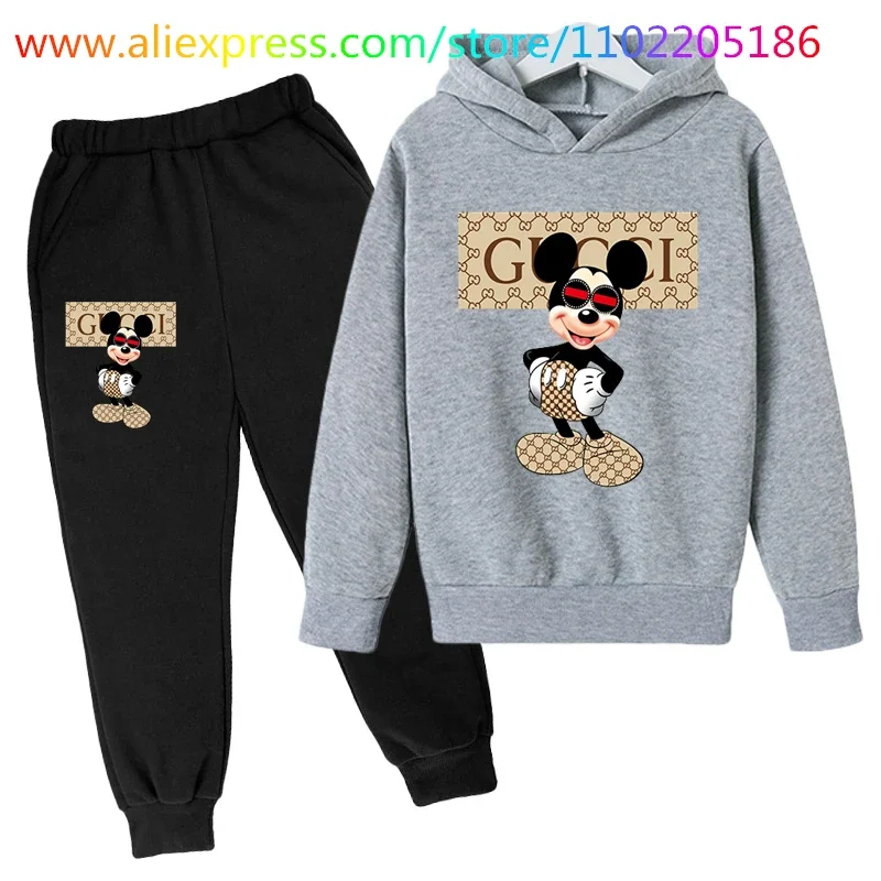 Spring Autumn  Mickey Mouse hoodie sets kids Baby Boys Girls Clothes Hoodie + Pants Kids Sport Suit Sweatshirts Sport Suit