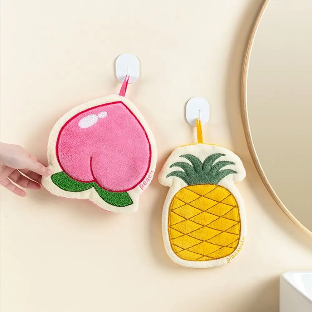 New Cartoon Fruit Hand Towel Hanging Coral Fleece Bathroom Kerchief Absorbent Thickened Kitchen Rags