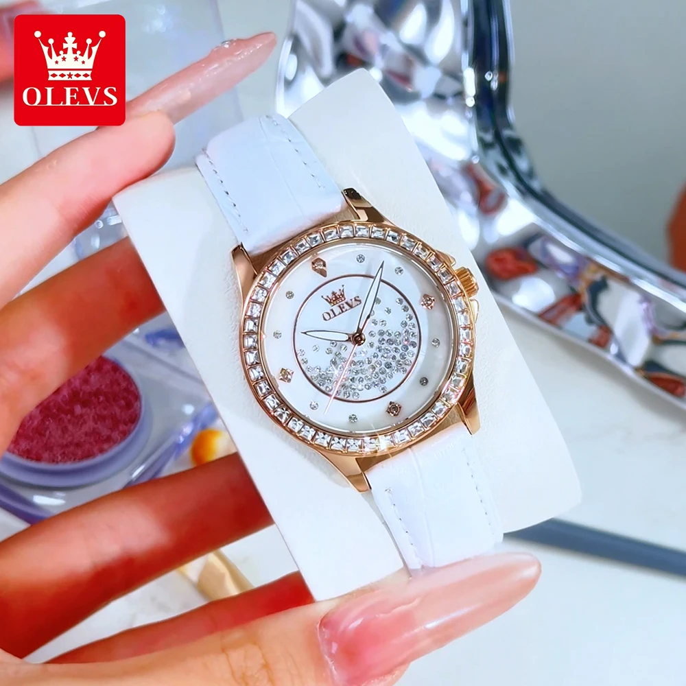 

OLEVS Роскошные модные женские часы с водонепроницаемым кожаным ремешком, оригинальные кварцевые наручные часы лучшего бренда для женщин, светящееся трендовое платье