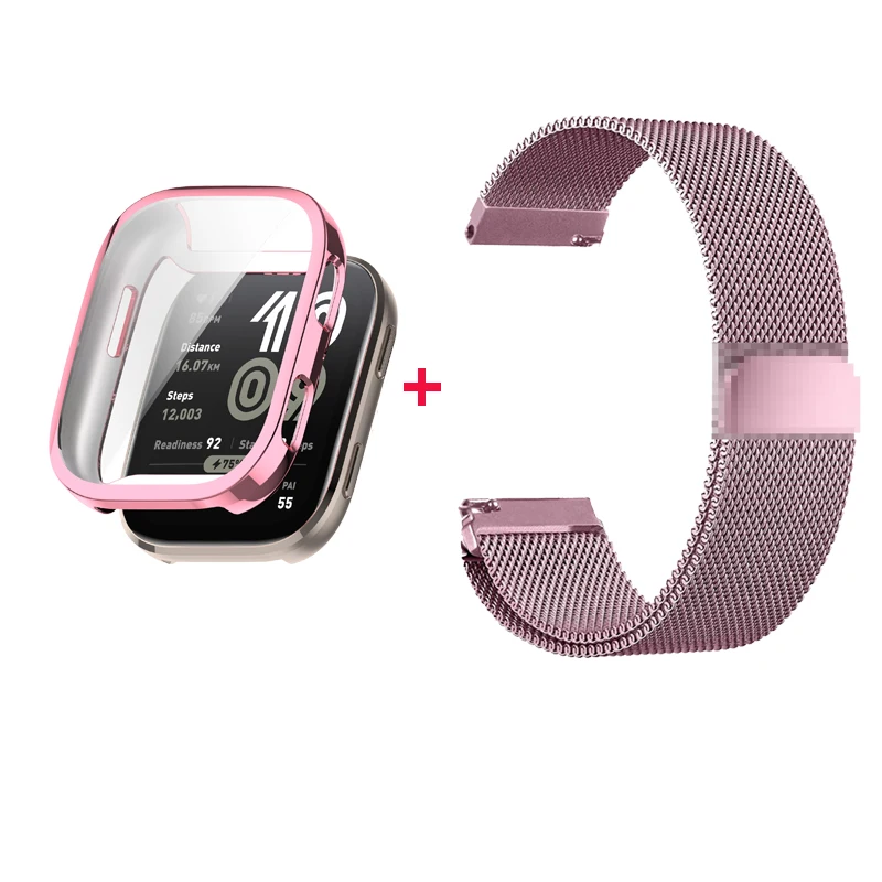 2 قطعة حزام معدني + حافظة ناعمة ل Huami Amazfit Bip 6 الفولاذ المقاوم للصدأ ميلانو حلقة سوار الأساور حزام
