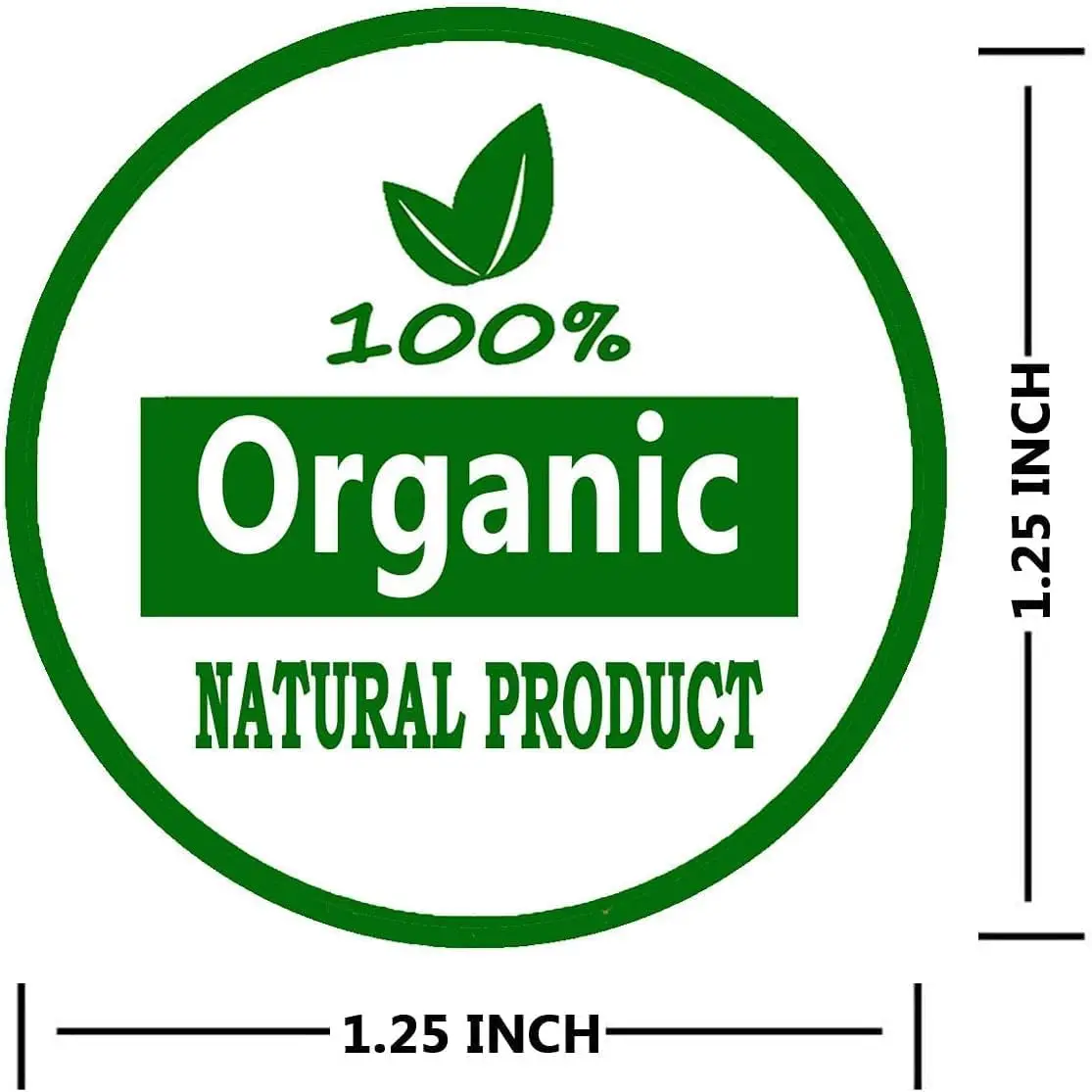100% Organic Natural Product Labels, 1.25 Inch Round Adhesive Stickers for Food Package, Box, Bags, 500 Count