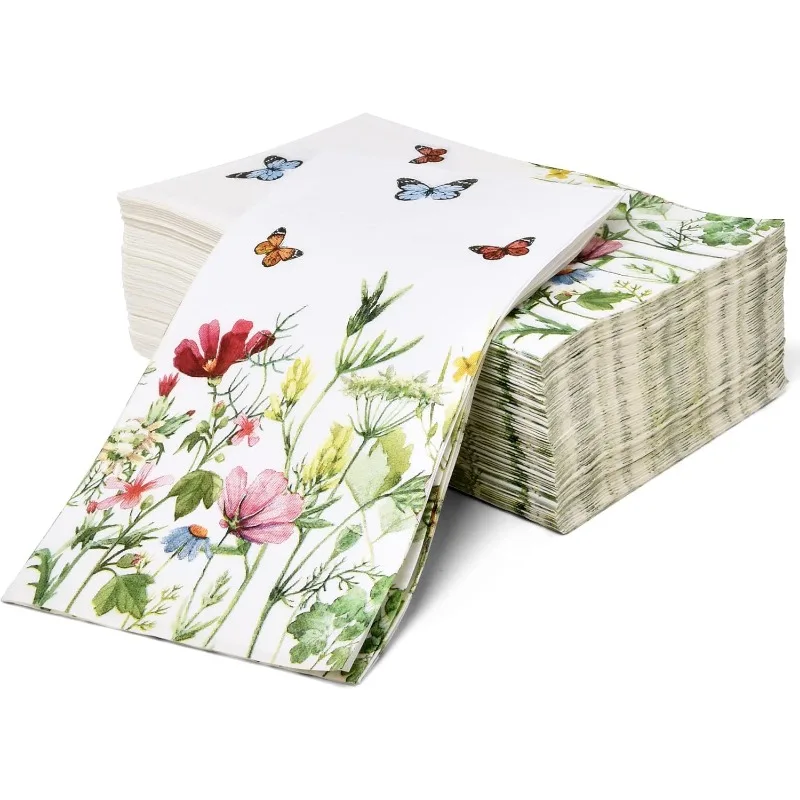 100  Butterfly Flower Garden Blossom Napkins For Wildflowers Bathroom Wedding Party Decor Towel