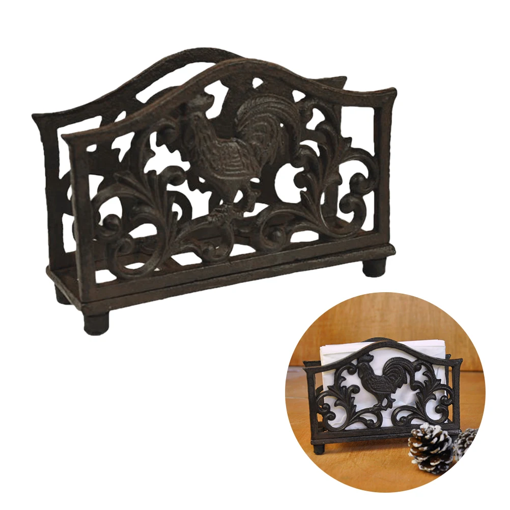 

High Quality Cast Iron Tissue Holder Napkin Dispenser Hollow Out Floral Design Paper Towel Stand Eco Friendly Long