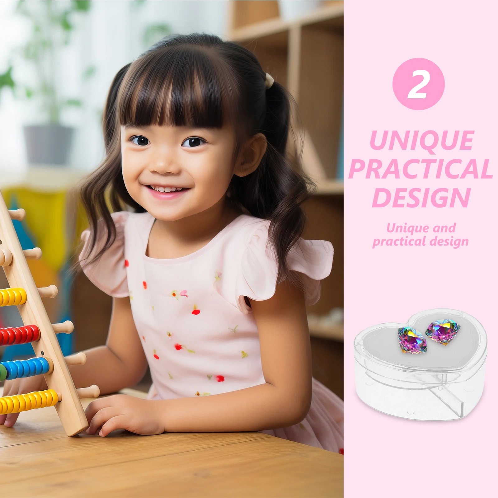 

Kids Heart Shape Hair Accessories Organizer Box Double Layer Jewelry Storage Case Transparent Lid Portable Storage Box for Girls
