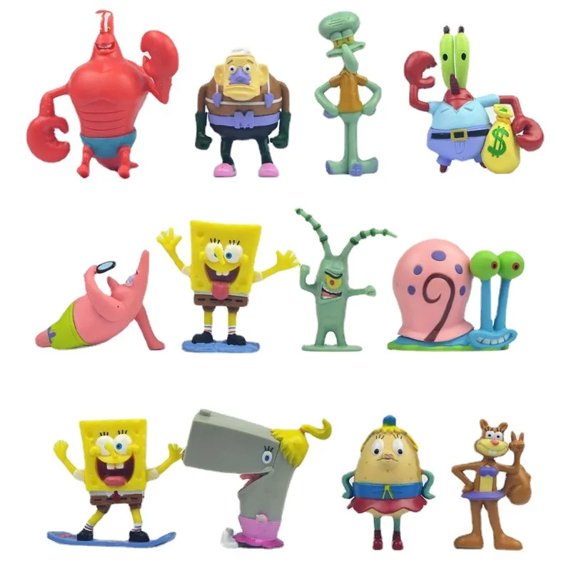 Set de 12 Figuras de Anime de Bob Esponja, Patrick Star, Sr. Krabs, Muñecos Coleccionables, Regalo para Fans