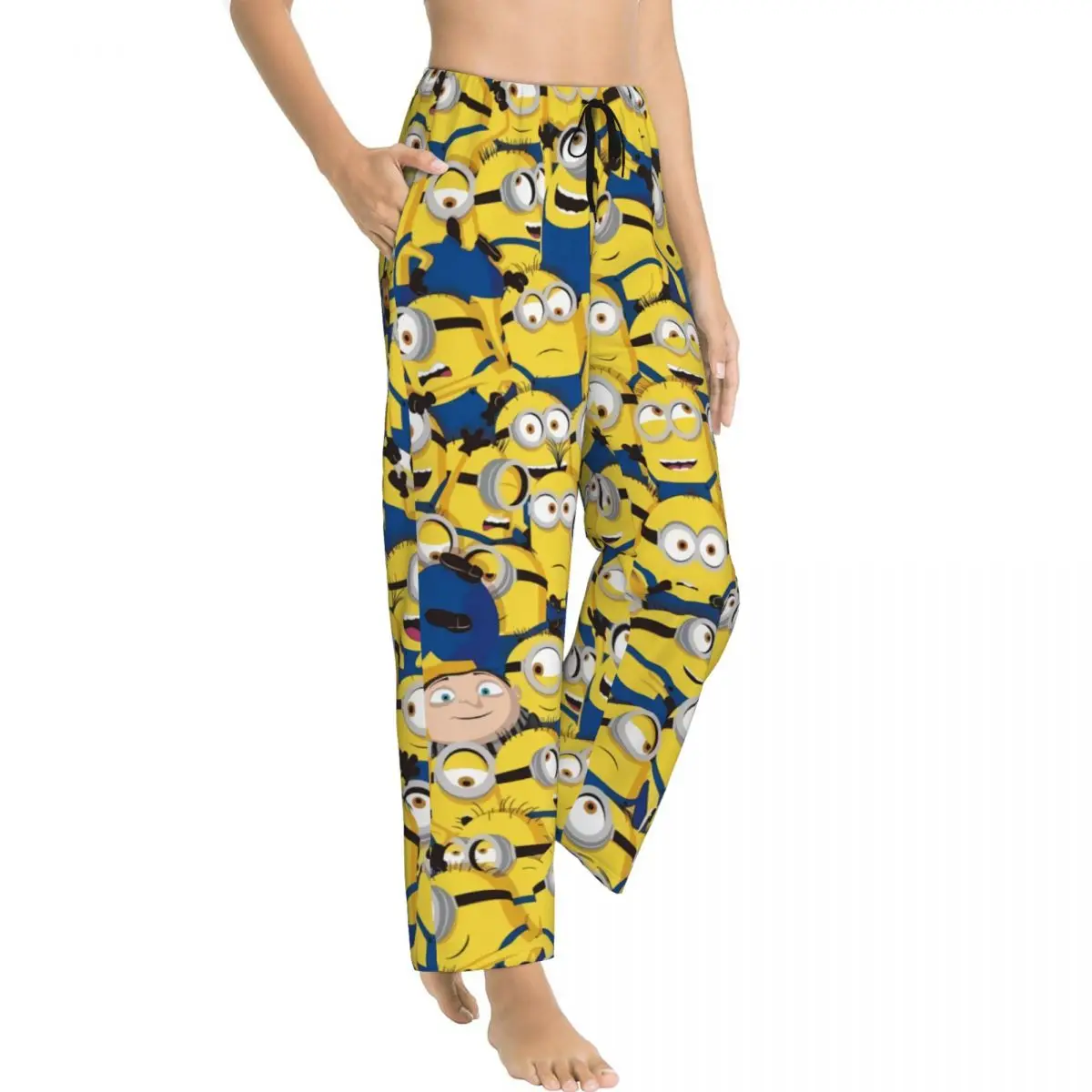 Custom Printed Cartoon Animation Minions Pajama Pants Womens Sleep Sleepwear Bottoms with Pockets