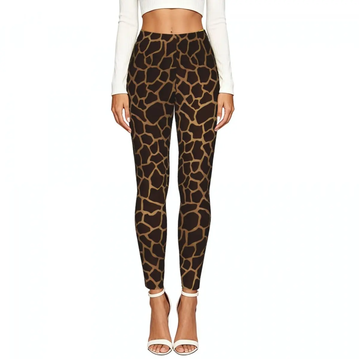 Women High Waist Elastic Leggings Giraffe Skin Texture Slim Fit Stretchy Pants Casual Wear