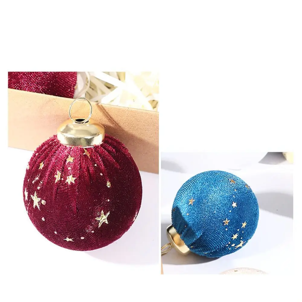8cm Flocked Christmas Tree Hanging Baubles Luxury Velvet Plush Ornaments Gold Thread Decorative Spheres For Party