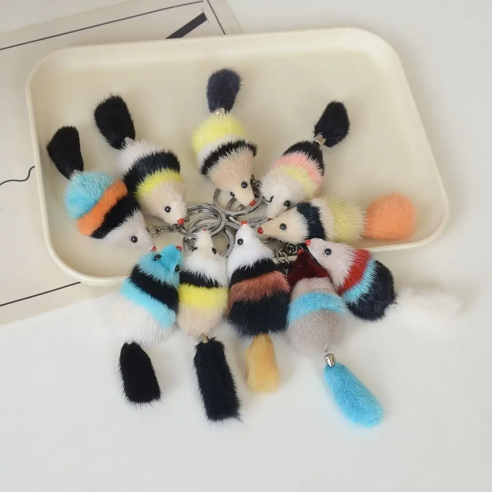 3PCS Mink Fur Mink Fur Keychain Mini Size Plush Plush Toy Keychain Animal Shape Soft Touch Plush Hamster Pendant Gift Giving