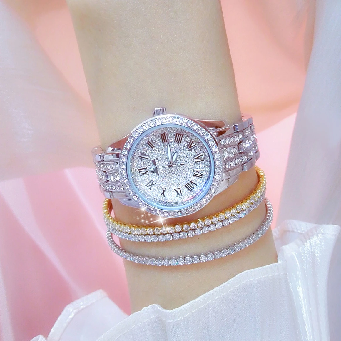 Watches For Woman BS Diamond Watch Silver Bracelet Analog Quartz Wristwatches Waterproof Luxury Brands Lady Clock Gifts