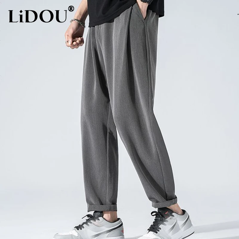 Autumn Winter Solid Fashion Pockets Long Pants Man Casual Loose Y2K Vertical Straight-leg Track Gentmen Pants All Match Trousers