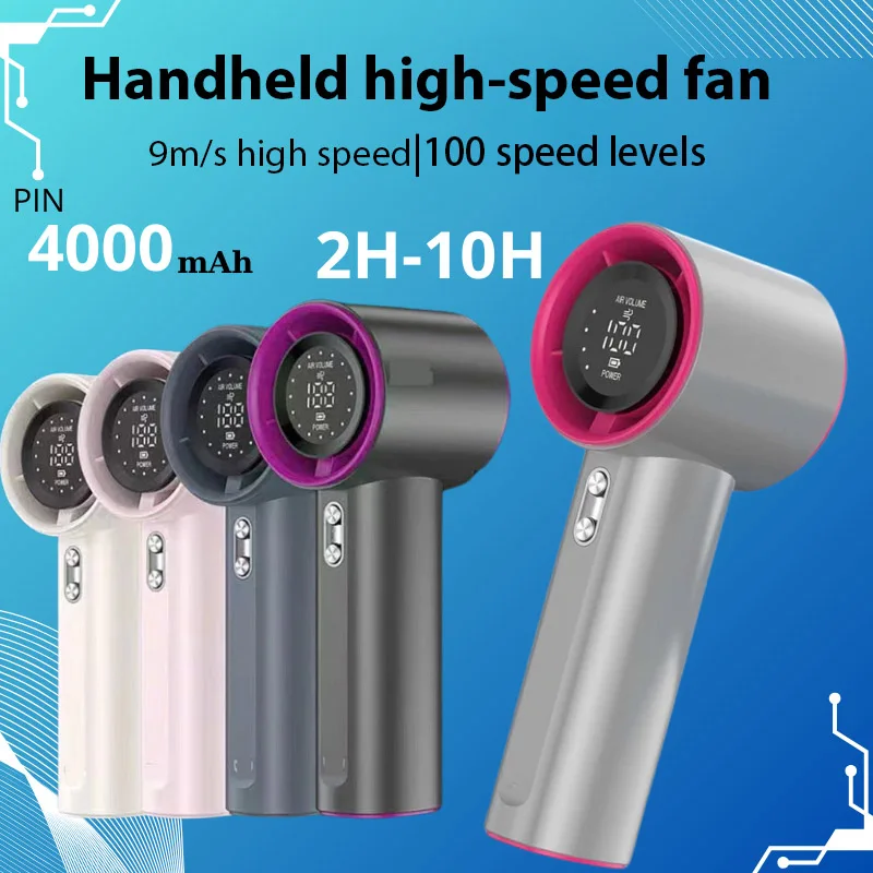 

Mini Fan Rechargeable Strong Wind 100 Gear Wind Speed Electric Fan Digital Display Adjustable Turbo Portable Outdoor Handheld