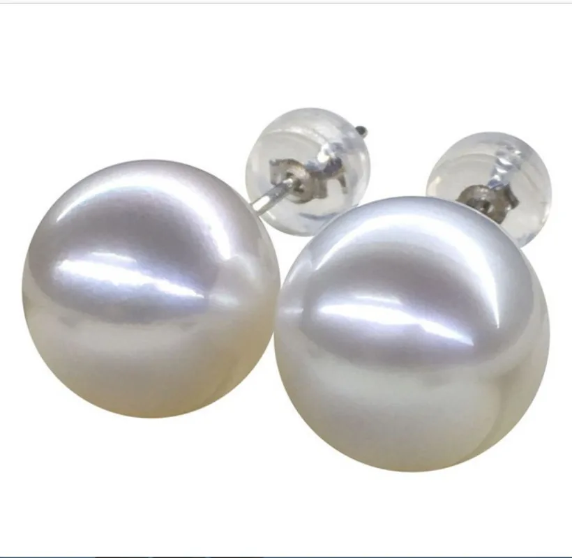 

Pair Huge13-14mm Genuine White Perfect Round Pearl Stud Earrings for Women Simple Wedding Party Jewelry Accessories Dangle ,hook