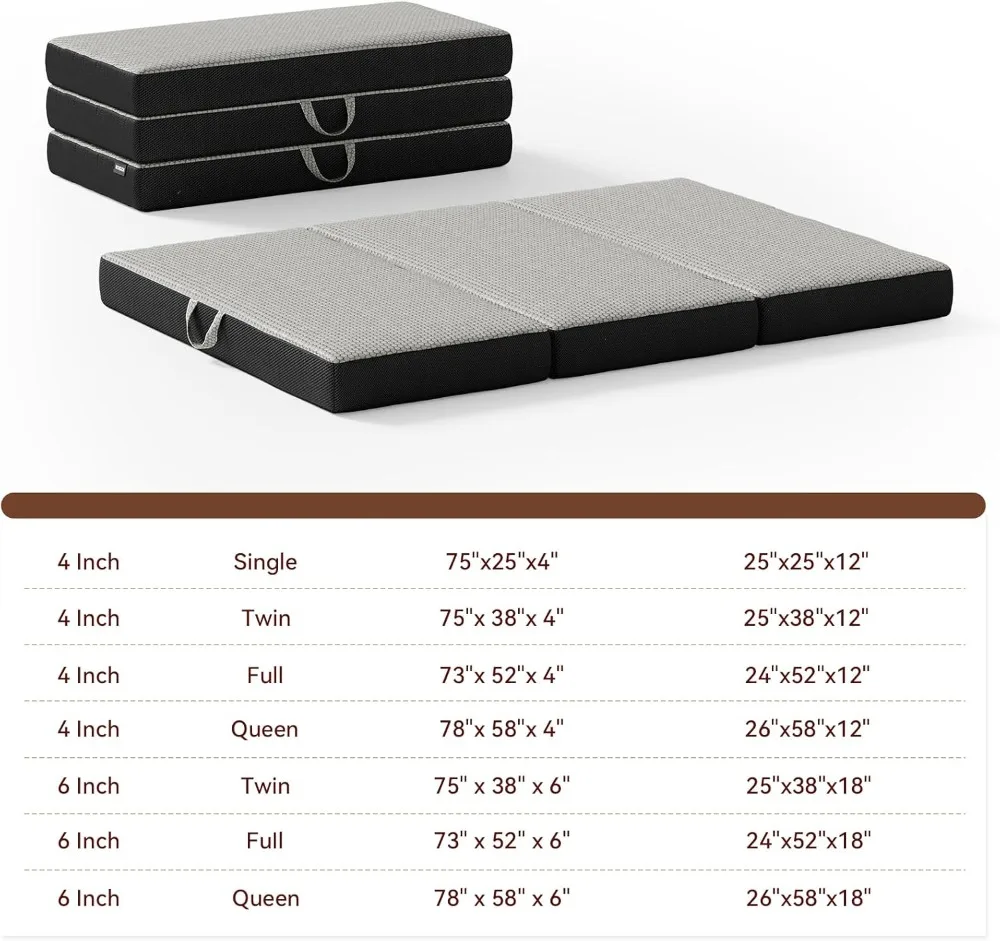 6 بوصة رغوة الذاكرة مرتبة ثلاثية الطي الملكة المحمولة الطابق السرير طوي غطاء قابل للغسل عدم الانزلاق RV السفر التخييم