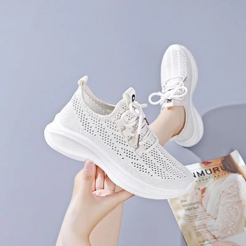 Summer Hollow Mesh Women Sneakers Breathable Fly Woven Platform Thick Sole Height Boost Lightweight Daily Walking Trainers view 5