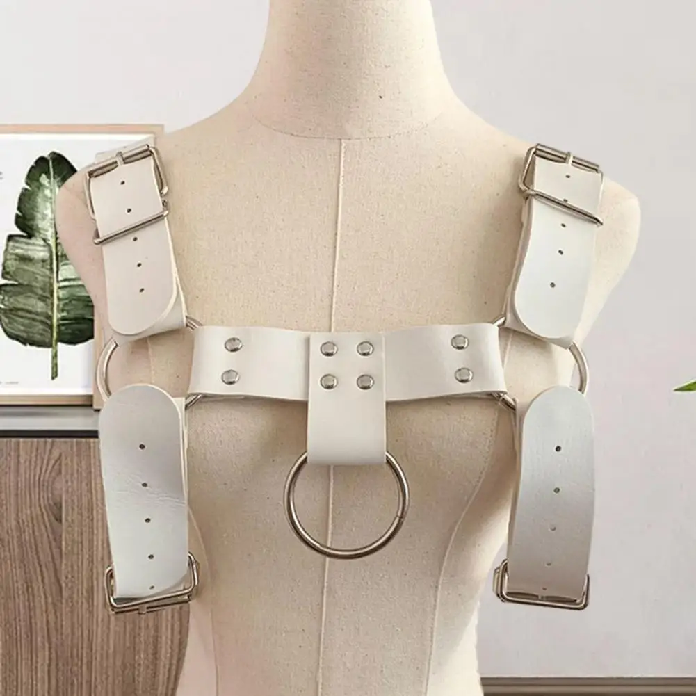 Back Strap Accessory Punk Style Rivet Decor Adjustable Faux Leather Body Bondage Cage Harness for Men Wide Fetish Gay Clothing