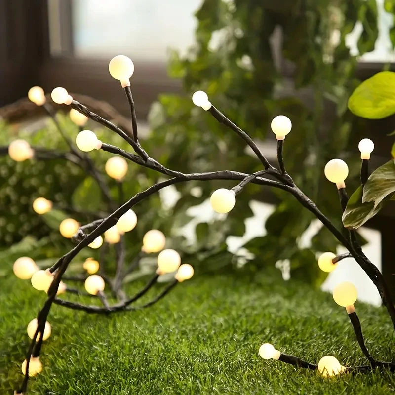 Branch Lights com Design Rattan Dobrável, USB, 48 LED, Decoração Interior, Perfeito para Festas de Natal, Iluminação de Parede do Jardim, 8 Modos