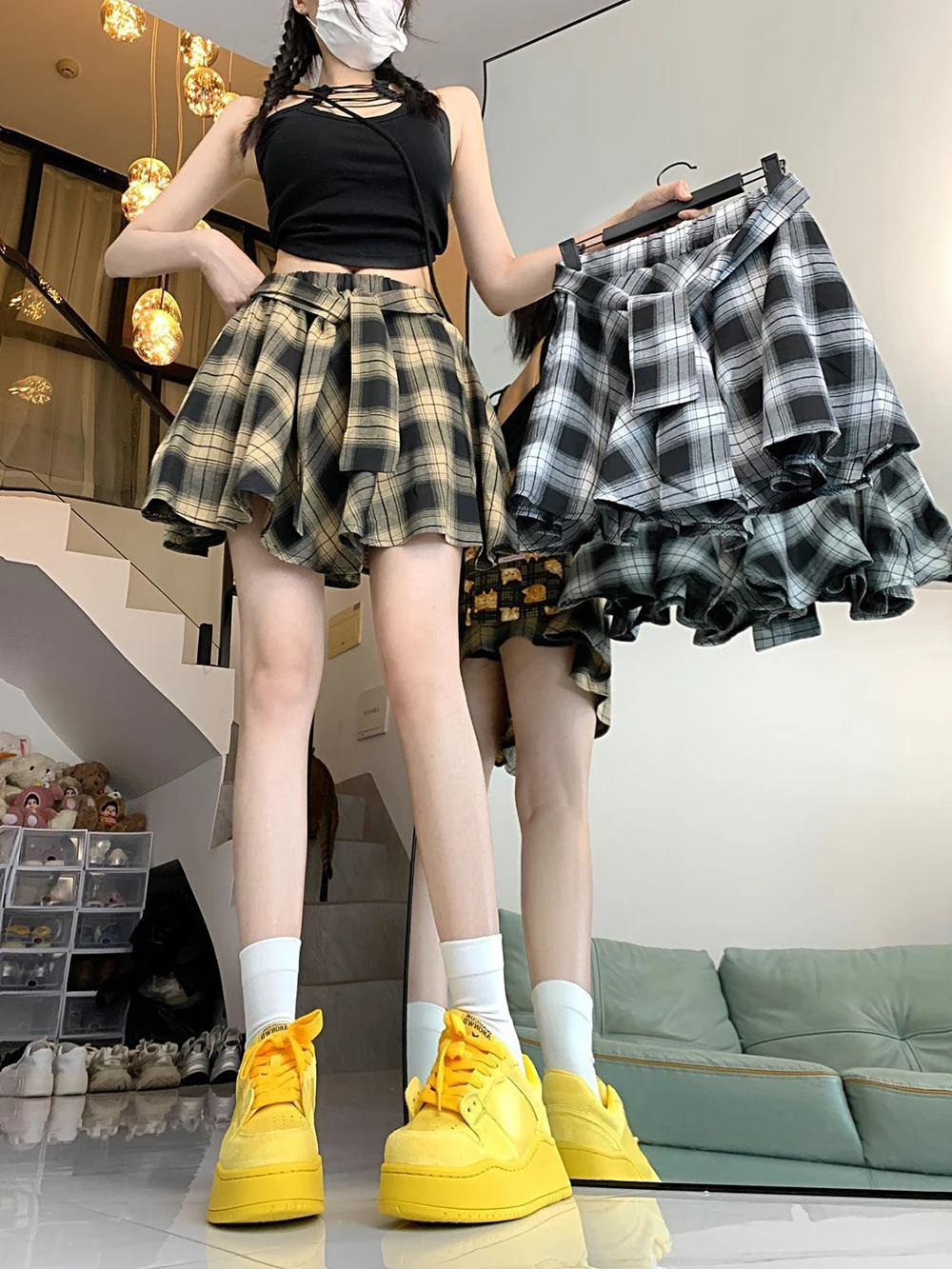 

Irregular Retro Plaid Skirt Summer Fashion Cool Streetwear American Preppy Style Women Girl Spicy Girl A-Line Pleated Skirt