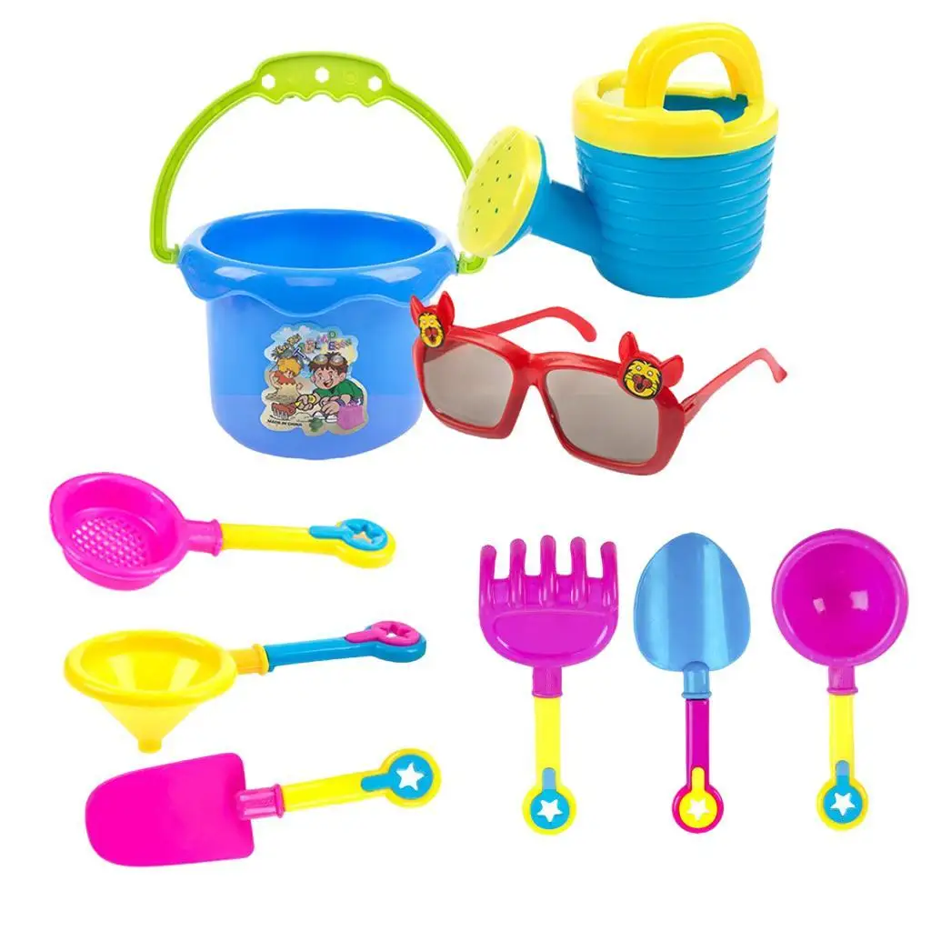 9pcs Kids Beach Toys Set INcluding Bucket Shovel Rake Watering Sprayer Tool Kits for Toddler Baby Boys and Girls