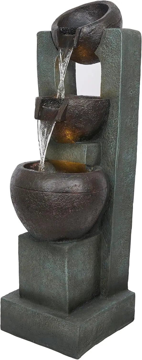 

Каскадный фонтан TZL400 34 дюйма, 3-уровневый, с LED-подсветкой, элегантный уличный водный элемент для сада, патио, двора и открытых пространств