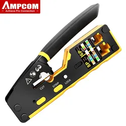 AMPCOM EZ-Type RJ45 Network Crimper - 3-in-1 Crimp/Cut/Strip Lan CAT8/7/6A/6/5E (STP/UTP) & RJ11/12 Tel Modular Cable (AM-6088)