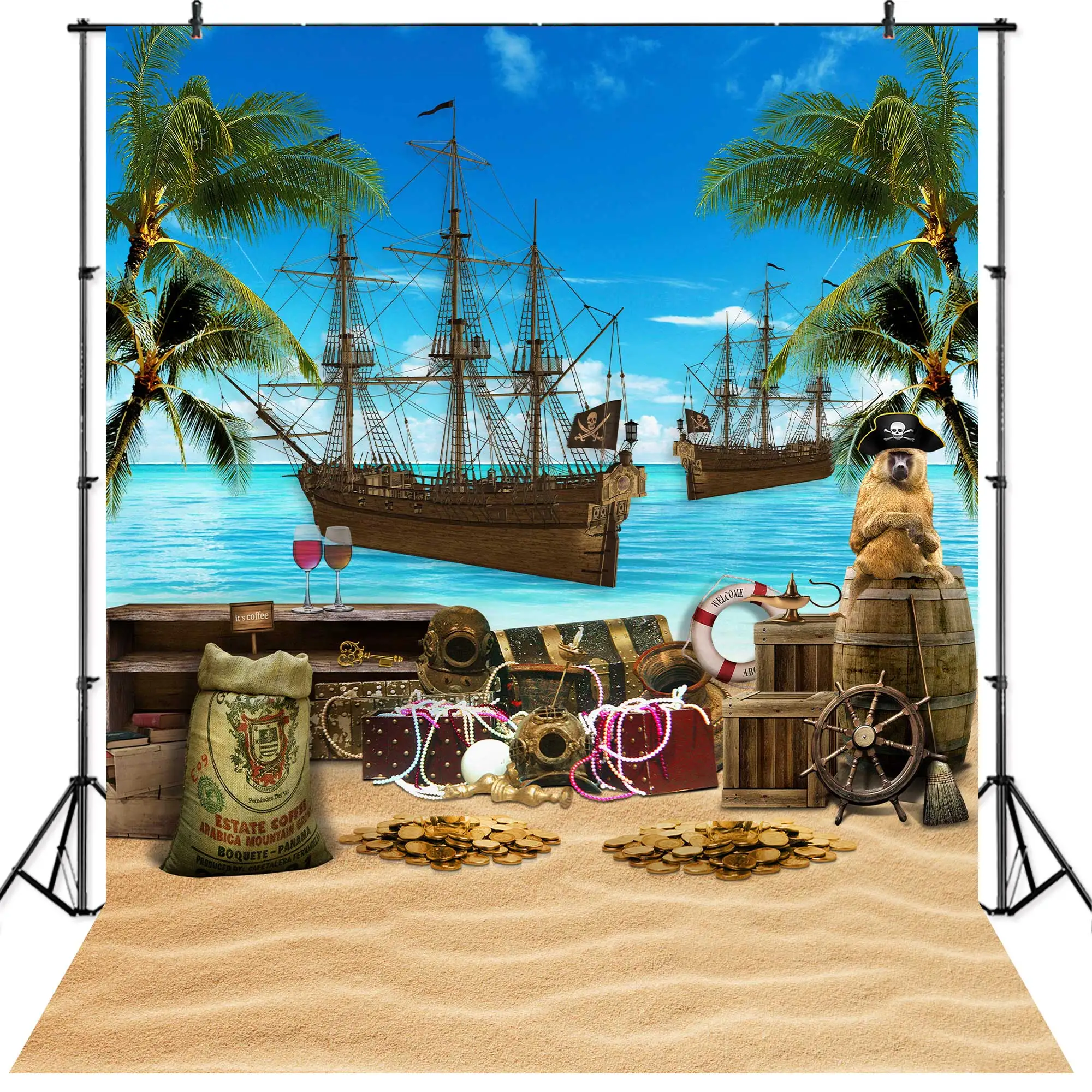 Neoback-砂浜の写真の背景,ビーチの写真の背景,海賊のジャッキ