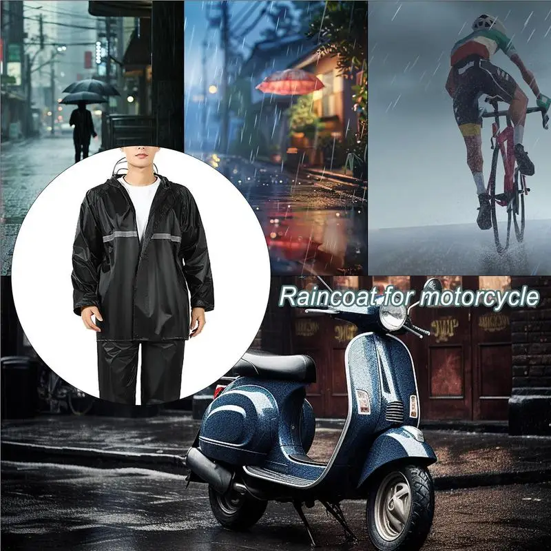 Motorcycle Raincoat Waterproof Safety Rain Coat Hood Rain Jacket and Rain Pants Breathable Reflective Rainwear for Men & Women