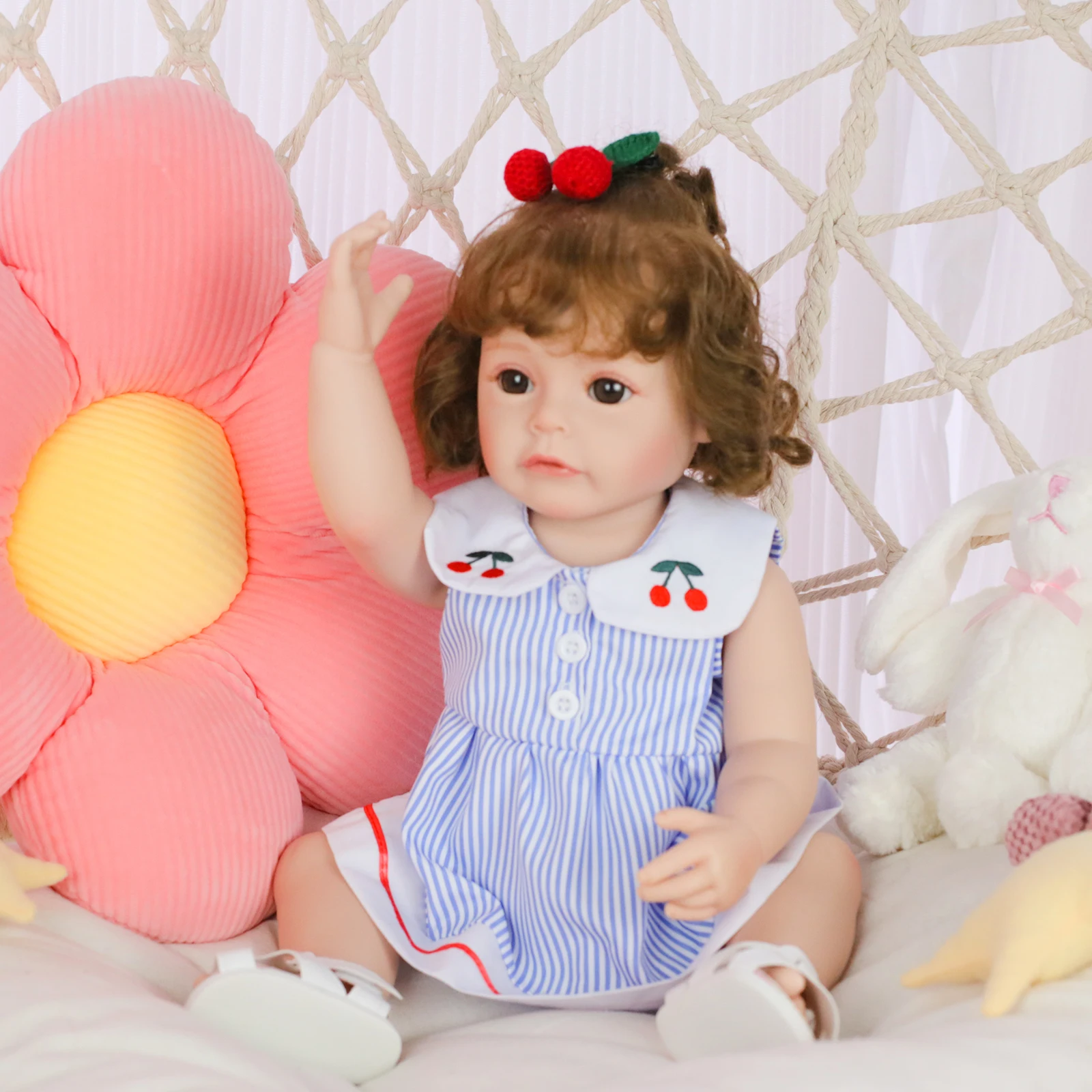 18インチ新生児リボーンドール女の子、手植えの髪、柔らかい体、3Dスキン、血管が見える、コレクターズアートドール、クリスマスプレゼント