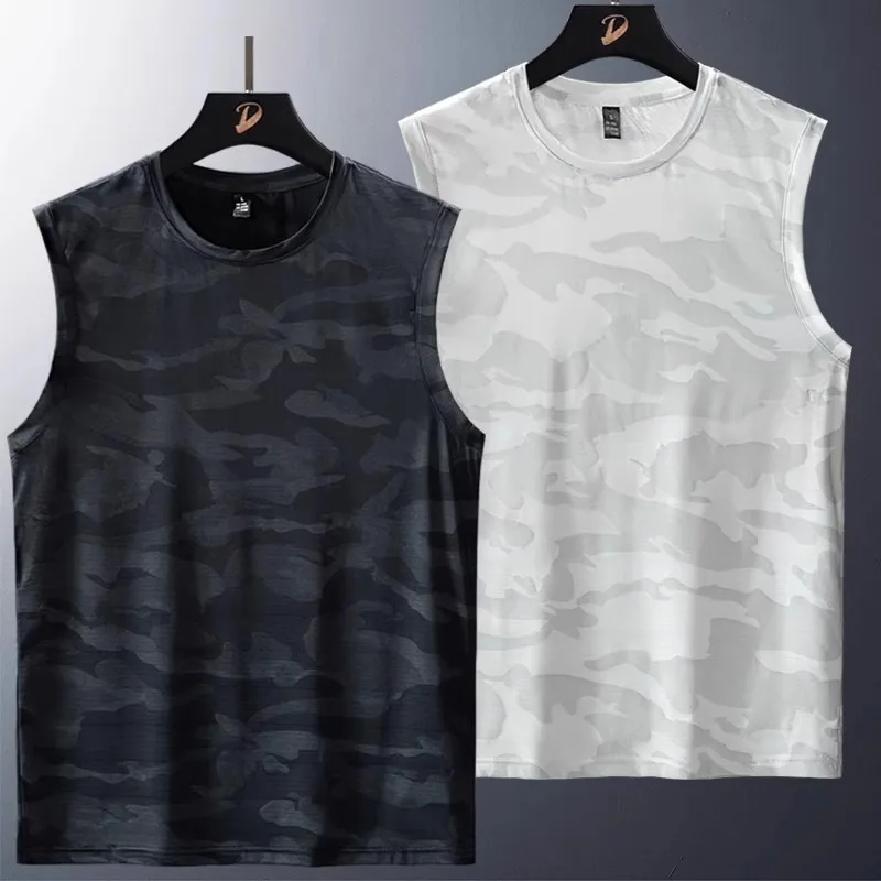 Camouflage Ice Silk Quick Dry Vest Women Summer American Sports Basketball Training No Sleeve Shoulder T Shirt Trendy Summer