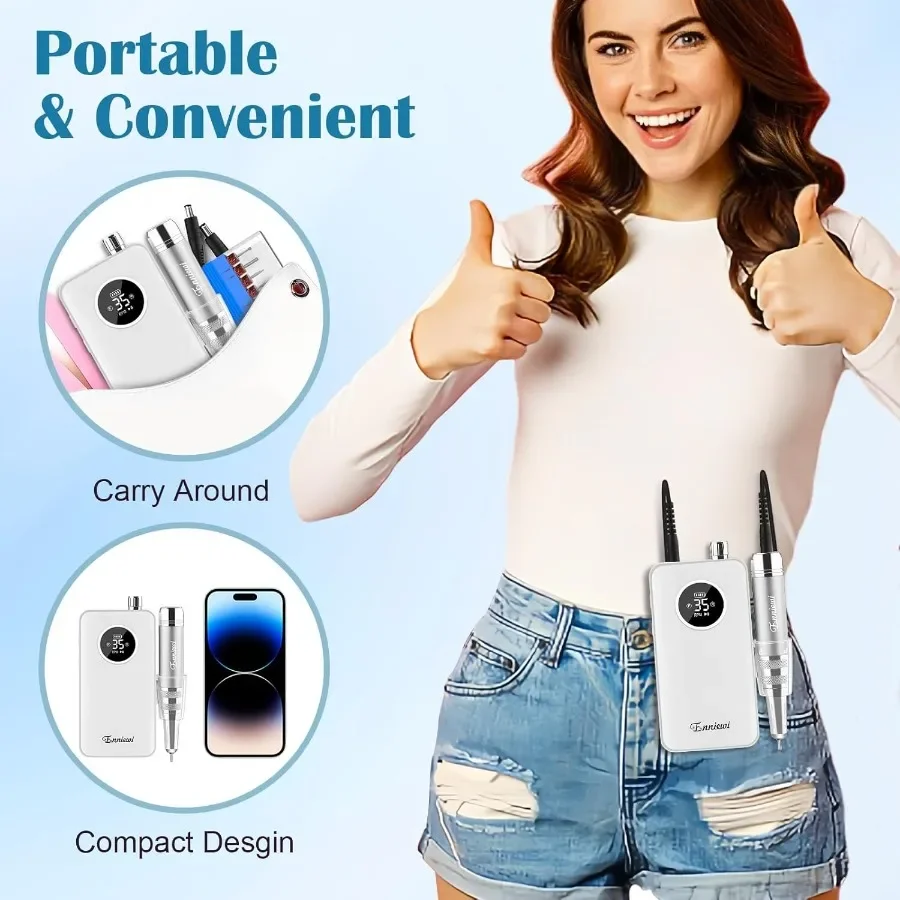 Perceuse à ongles électrique professionnelle sans fil, 35000 tr/min, pour ongles en acrylique et dissolvant de Gel, Portable et Rechargeable, avec 7 Bi