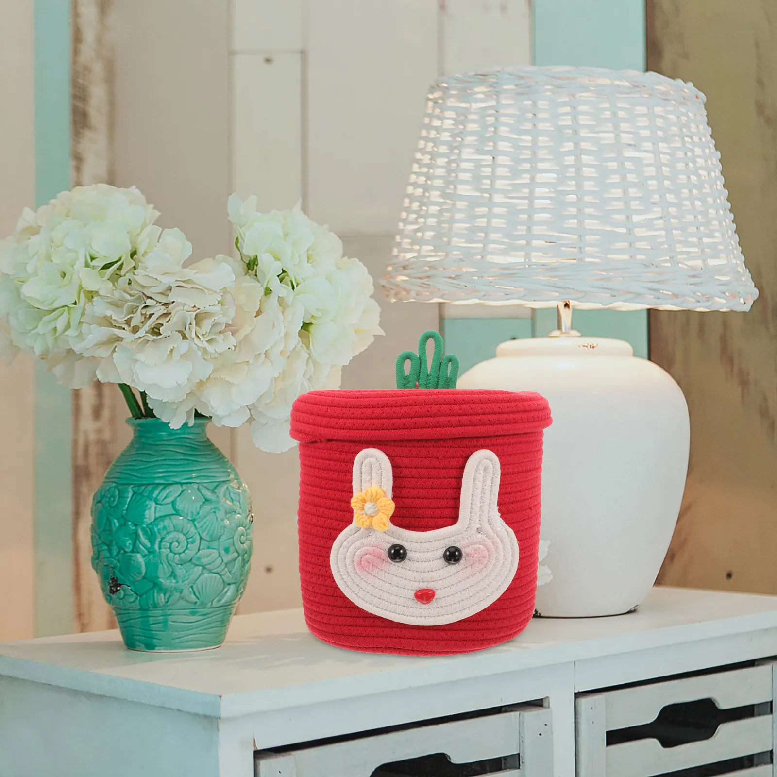 

Sturdy Woven Lightweight Cotton Basket Desktop Storage Basket Desktop Organizer Hamper Red Color Laundry