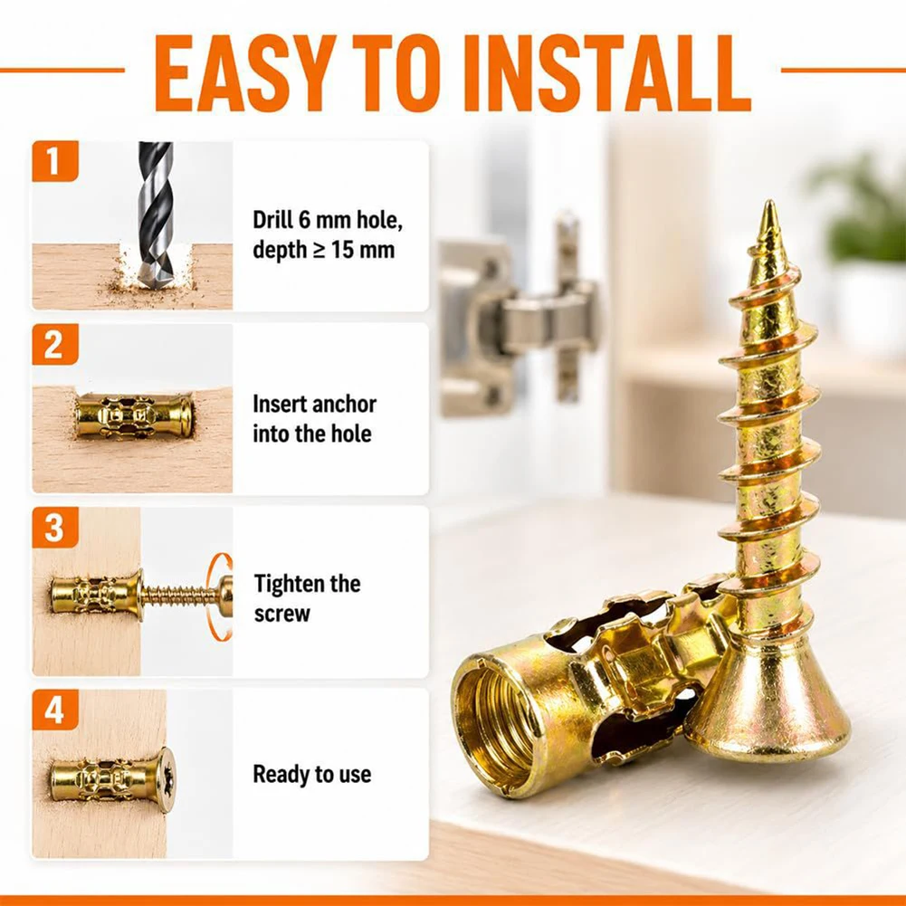 6*14mm Door Hinge Thread Repair Screws Metal Wall Anchors Self Tapping Screws Ribbed Anchors Set For House Decoration