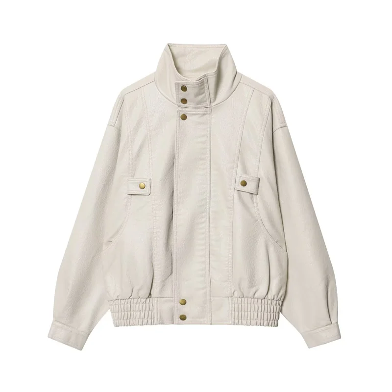 Giacca da donna 2025 Inverno Nuova giacca stile motociclista in ecopelle a maniche lunghe tinta unita alla moda ed elegante