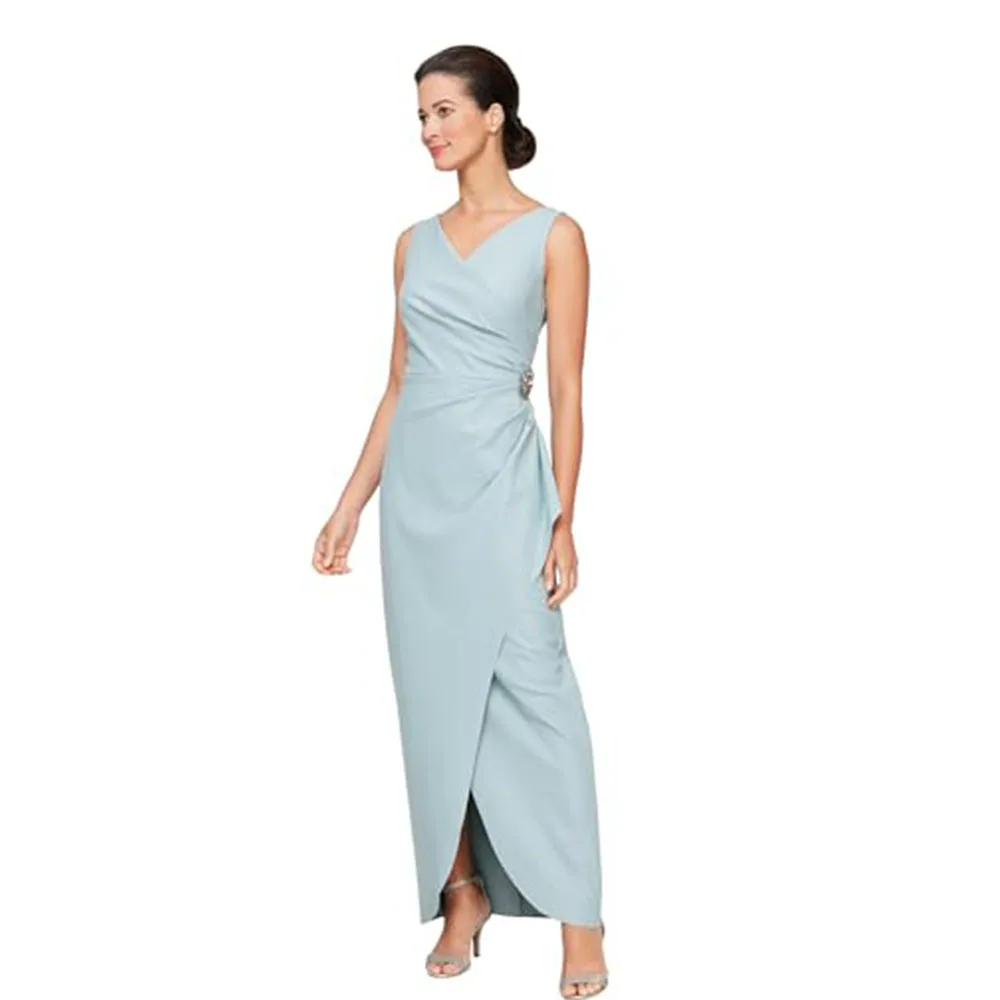 Simple Satin Women's Slimming Long Side Ruched Ruffle Skirt Mother of The Bride Dress Evening Dress Customized 2025