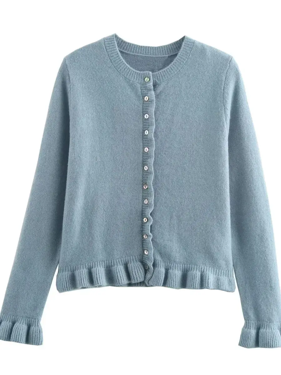 2026 Women's European & American French Design Navy Blue Sweaters Lady Elegant Layered Decoration Versatile Knitted Cardigans