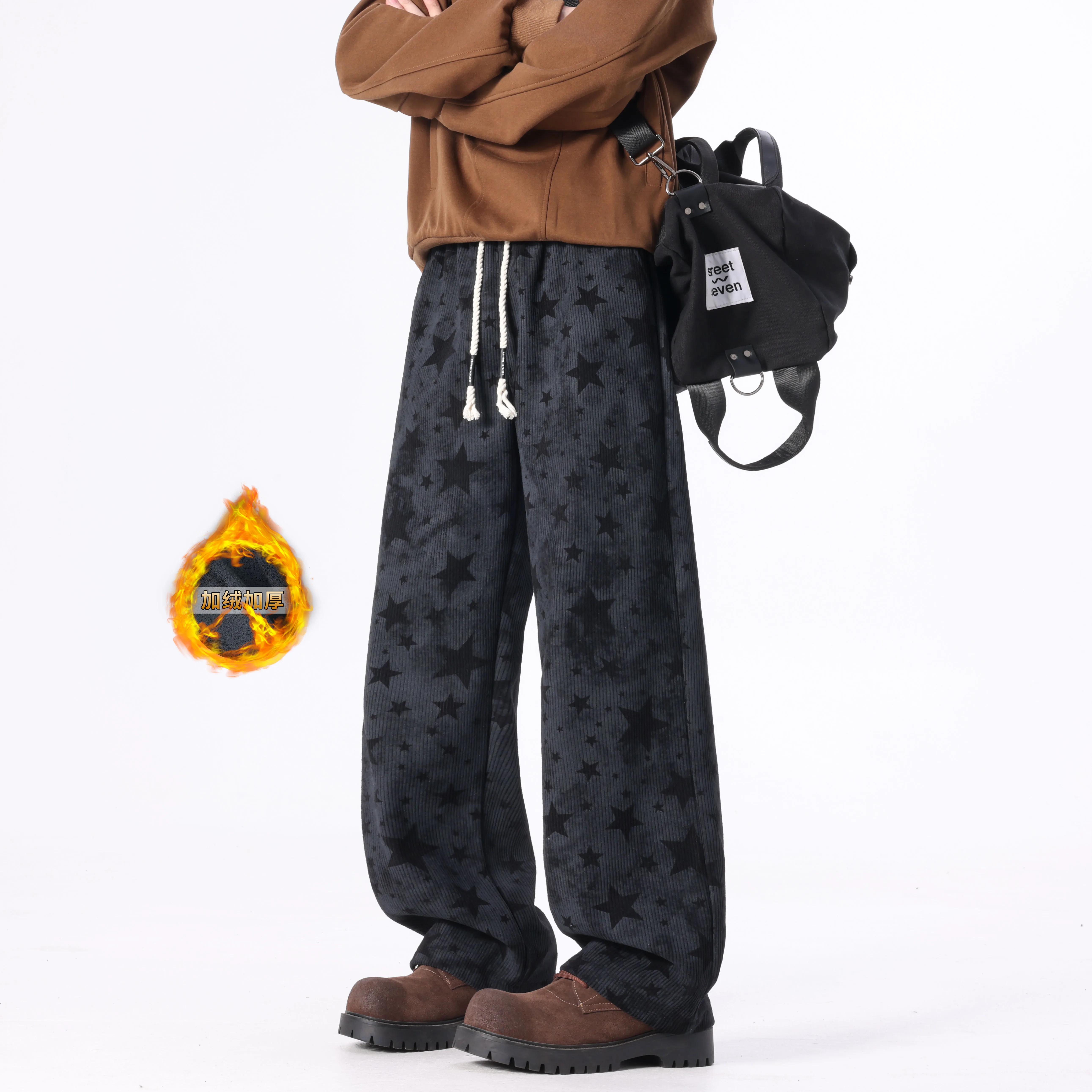 

Мужские брюки со звездами в стиле хип-хоп, зимние узкие спортивные штаны с широкими штанинами для уличных танцев, повседневные хлопковые брюки свободного покроя