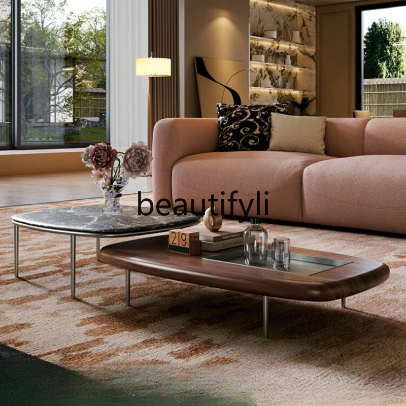 

Italian Minimalist Coffee Table Light Luxury Vintage Style Living Room Small Apartment Retro Simple Tea Table Set