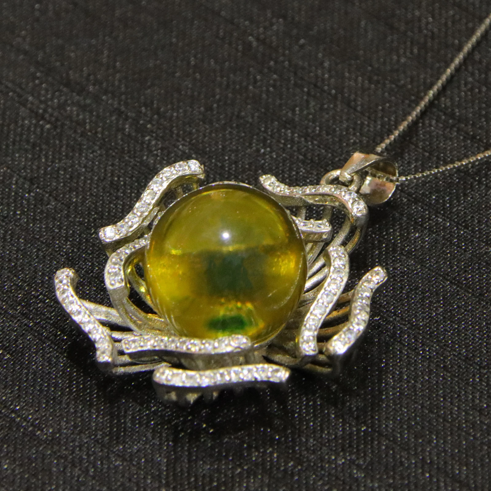 Natural Mexican Blue Amber Pendant Sterling Silver Flower Petal Design 13mm Round Bead Necklace Jewelry Gift for Women