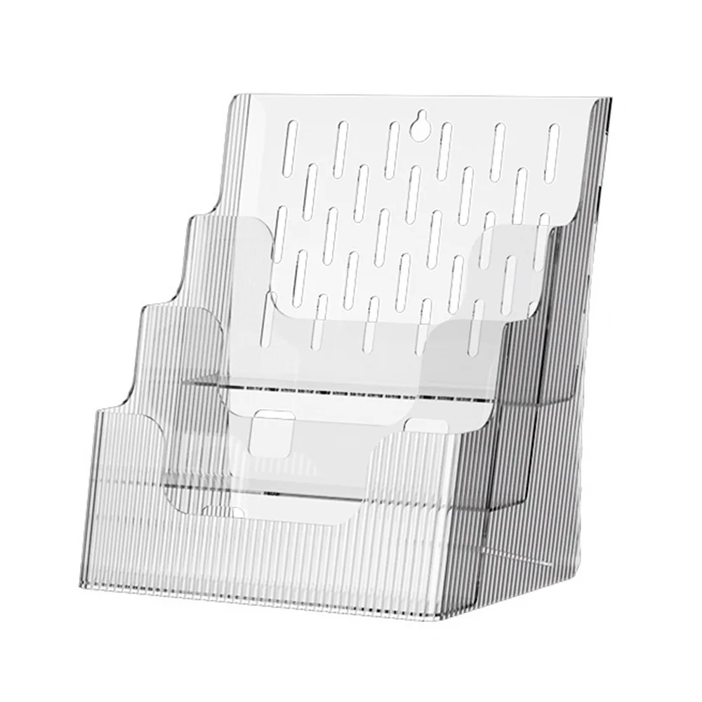 

Clear Brochure Display Holder Plastic Anti-slip Pamphlet Flyer Organizer 3 Tiers Space Saving Desktop Book Stand
