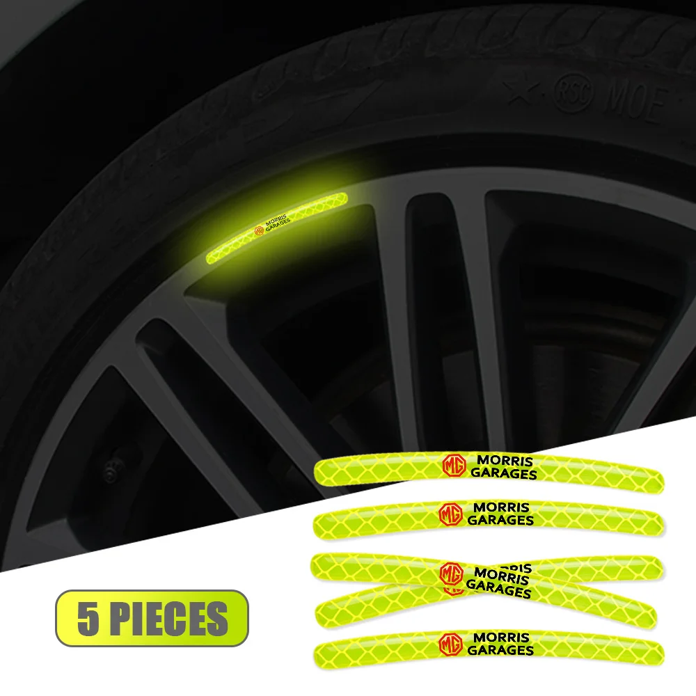 

5Pcs Car Emblem Wheel Rim Reflective Stickers Accessories For Morris Garages MG ZS 7 6 Cyberster MG4 EV ES HS One GT GS MG3 MG6