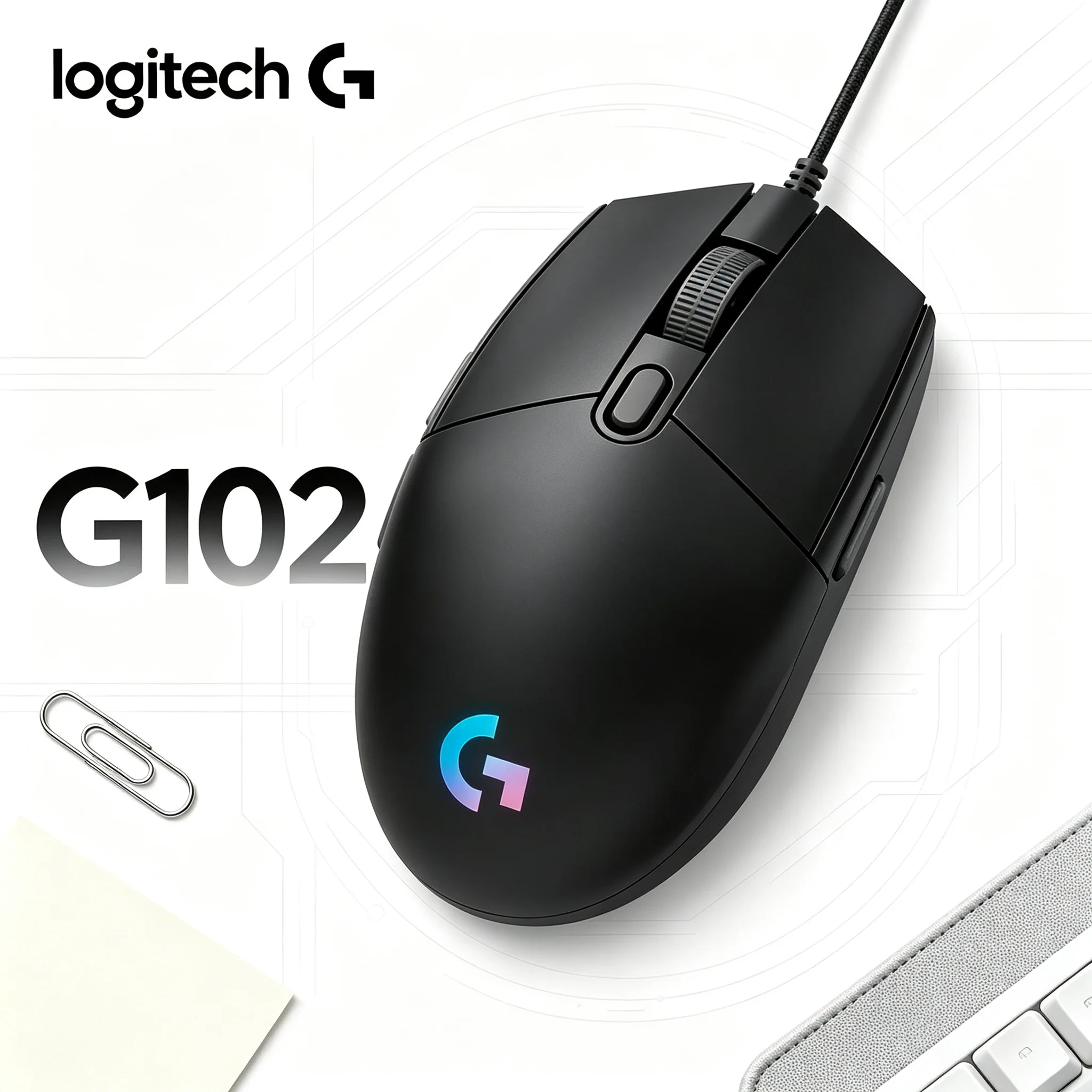 Logitech G102 Wired Ergonomic RGB Gaming Mouse Balanced Weight Design For CS2 PUBG FPS Game And Home‑Office Computer